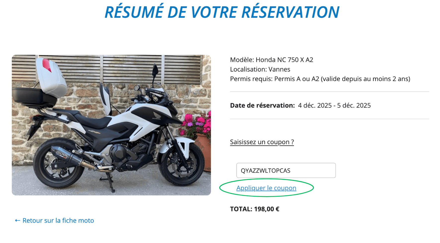 Capture d'écran de la procédure d'utilisation d'un coupon de remise - étape 2